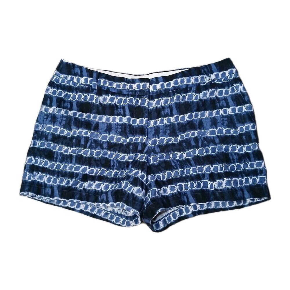 J.Crew Women’s Linen Cotton Shorts Blue White Tie Dye Print Size 12